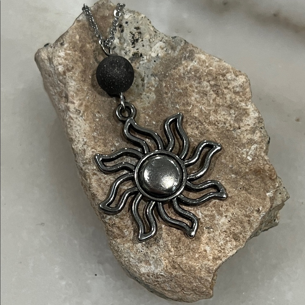 Silver Sun Quartz Pendant Necklace